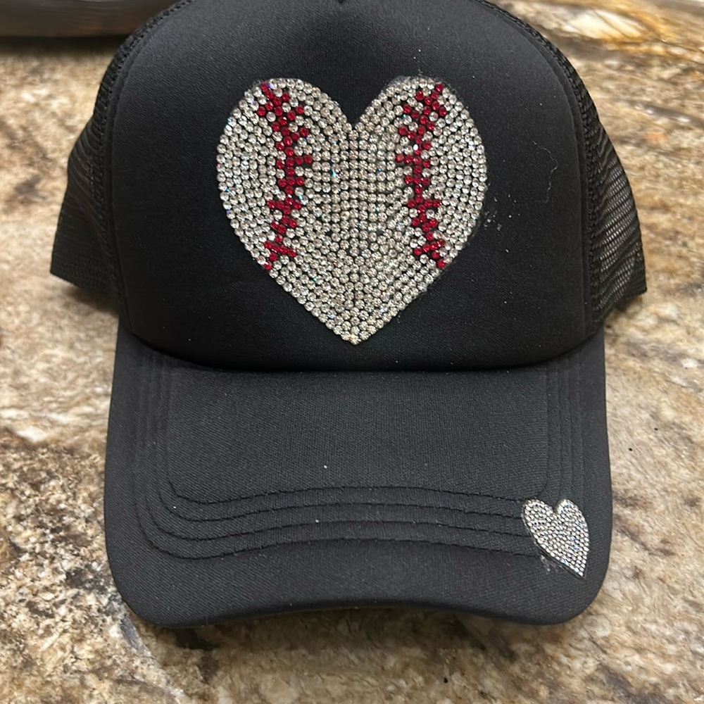 Rhinestone baseball heart trucker hat